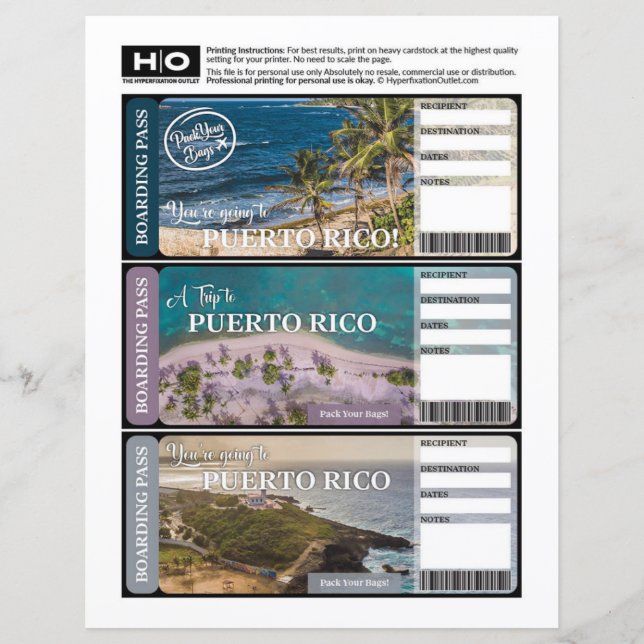 Porto Rico Mock Ticket para Viagem e eventos (Frente)