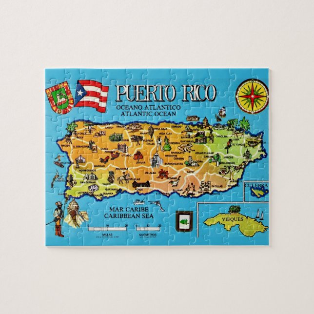 Porto Rico Postcard Map Jigsera Quebra-cabeça (Horizontal)
