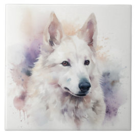 Portrato de aquarela Cachorro Branco encantador Sa