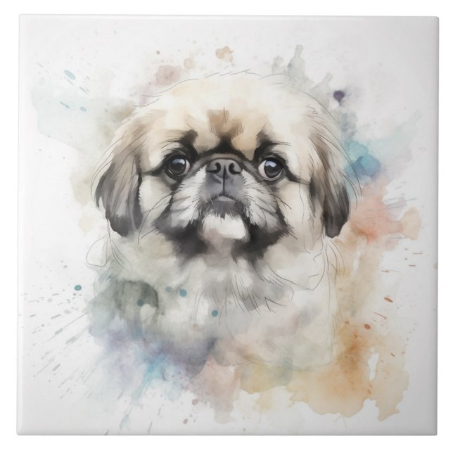 Portrato de Cachorro Aquarela de Pekingese (Frente)