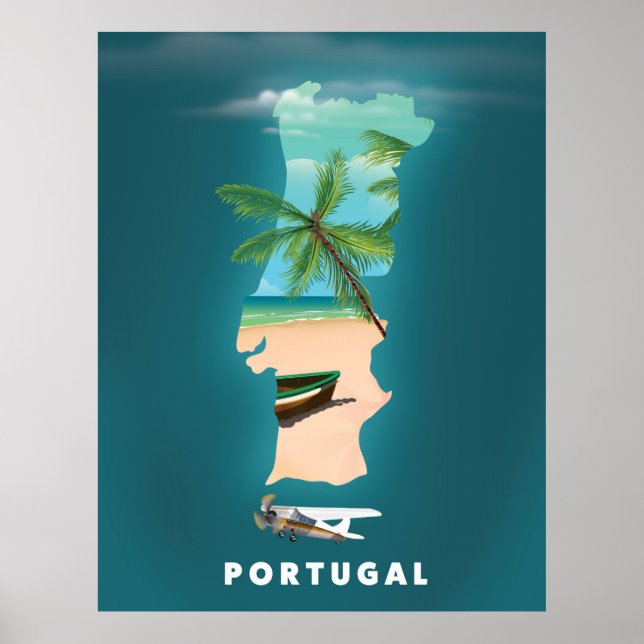 Portugal Map travel poster print. (Frente)