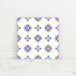 Portuguese Blue and Gold Azulejo Ceramic