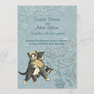 Posh Cats Aqua Blue Weding ver 2 Convite