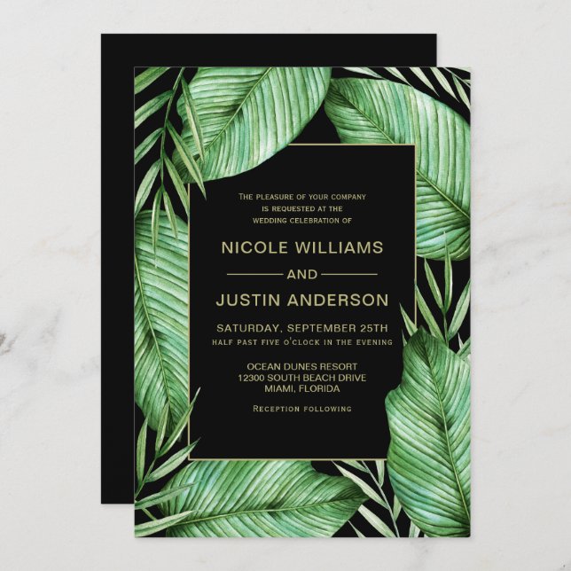 Posh Tropical Vibe Wedding Convite (Frente/Verso)