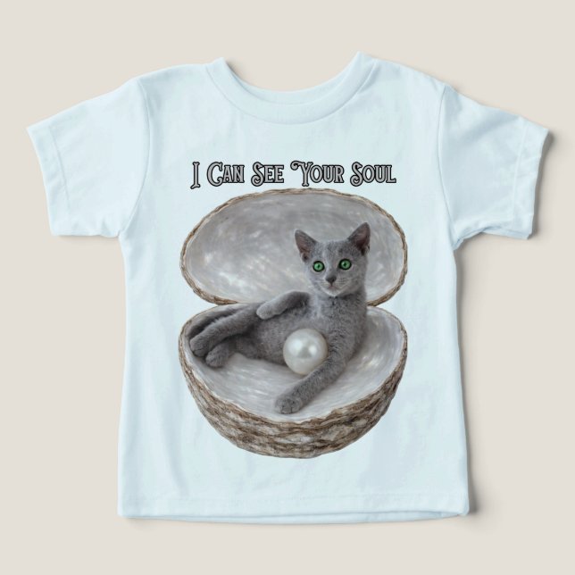 Posso Ver a Sua Alma Design Divertido de Gato Azul (Design frontal)