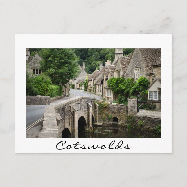 Postal A ponte em Castle Combe, cartão de fronteira branc (Frente)