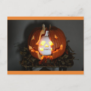 Postal Abóbora de Halloween Jack O Lantern Caveira Cartão