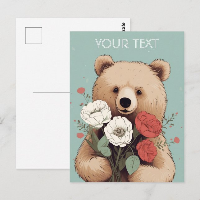 Postal Abraços de Urso e Flores: Um Cartão para Todas as  (Frente/Verso)