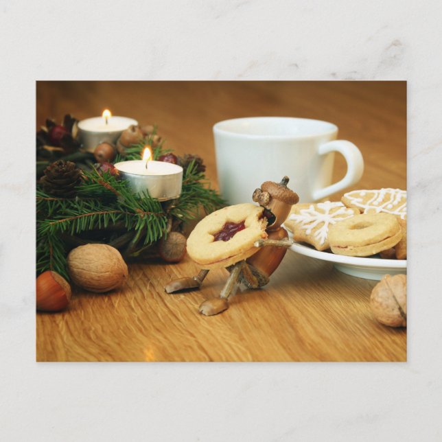 Postal Acorn elf comendo biscoito - Cartão de Natal (Frente)