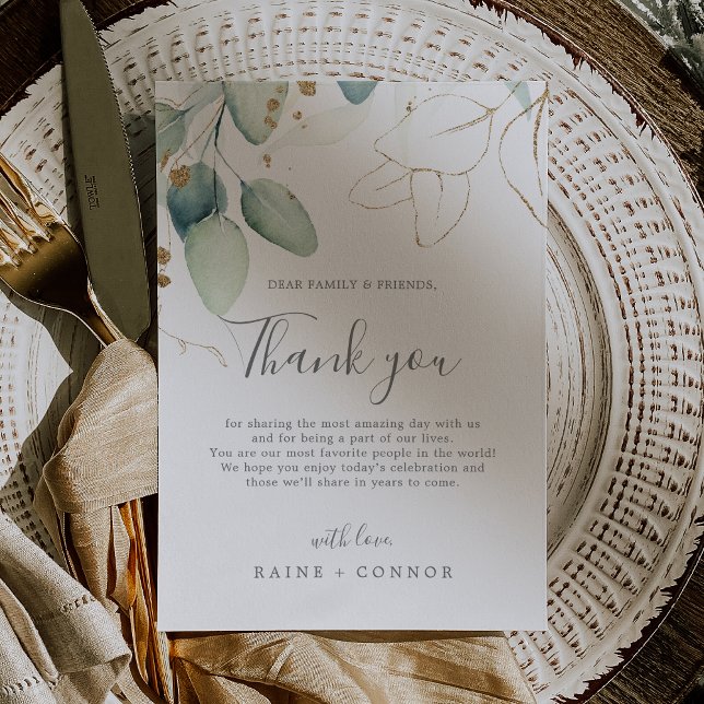 Postal Airy Greenery e Folha Dourada Obrigado Cartão de R (Airy Greenery & Gold Leaf Thank You Reception Card)