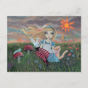 Postal Alice no País das Maravilhas Arte Fantasia Cartão