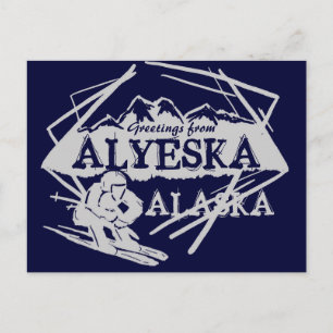 Postal Alyeska Alaska cumprimentos marinho skier cartão p