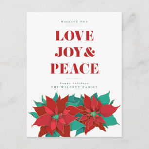 Postal AMOR ALEGRIA & PAZ Cartão de Natal de Boas Festas