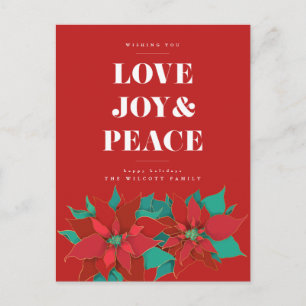 Postal AMOR ALEGRIA & PAZ Cartão de Natal de Fim de Ano