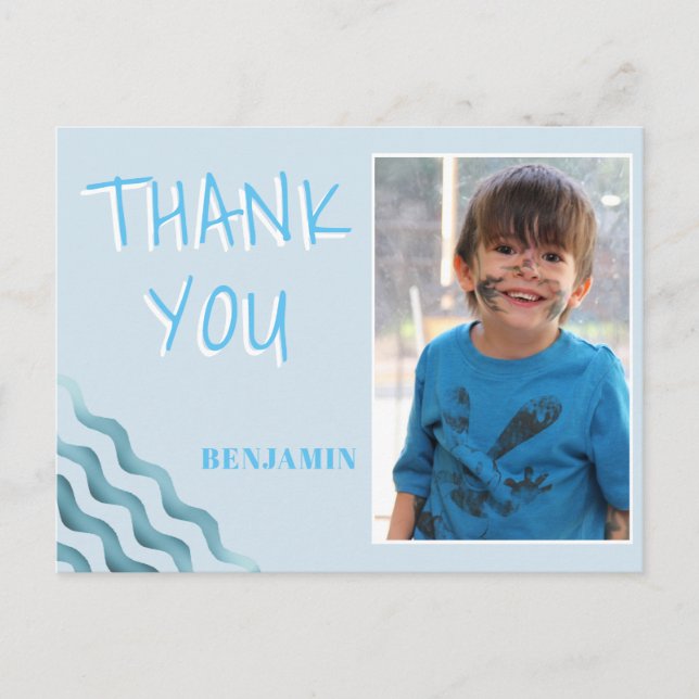 Postal Aniversário Obrigado Cartão com fotos por Meninos (Frente)