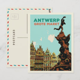 Postal Antuérpia Grote Markt ilustração Bélgica Cartão po