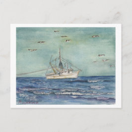 Postal Aquarela De Barco De Camarão. Cartão Postal.
