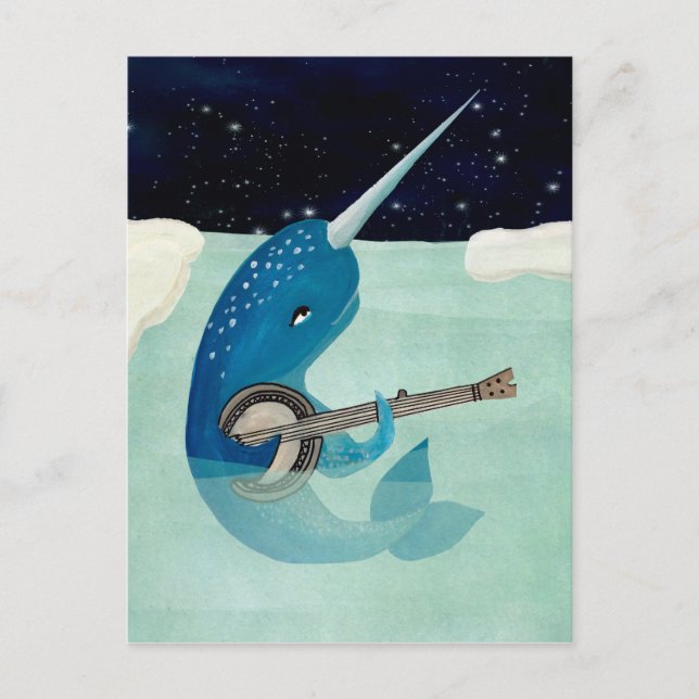 Postal Aquarelle de Narwhal - Narwhal joga cartão de banj (Frente)