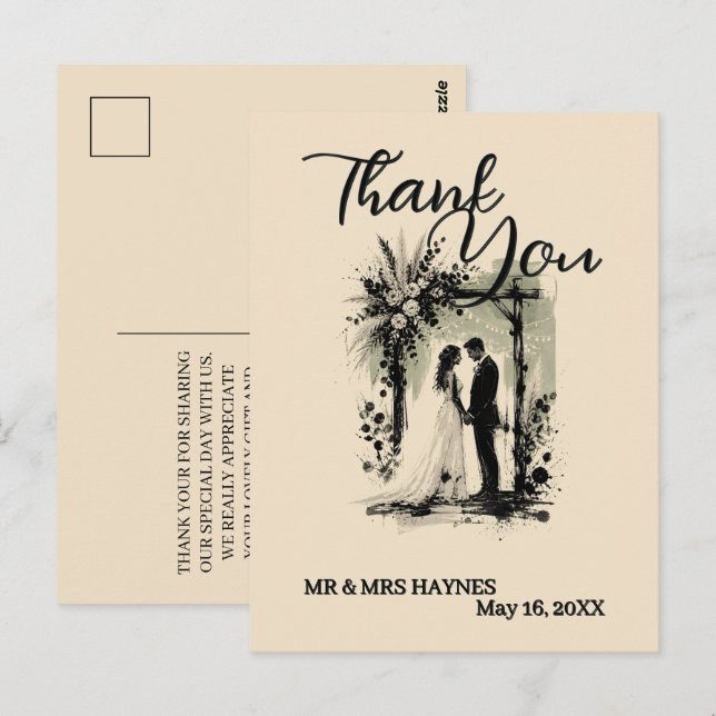 Postal Arco de Casamento Boho Cartão de Agradecimento com (Frente/Verso)