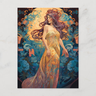 Postal Art Nouveau Mulher Fantasy Art Cartão