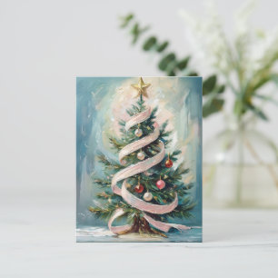Postal Árvore de Natal com Laço Rosa Cartão de Boas Festa