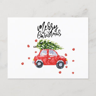 Postal Árvore de Natal no cartão vermelho