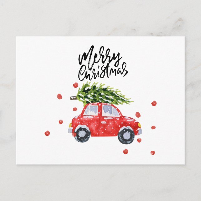 Postal Árvore de Natal no cartão vermelho (Frente)