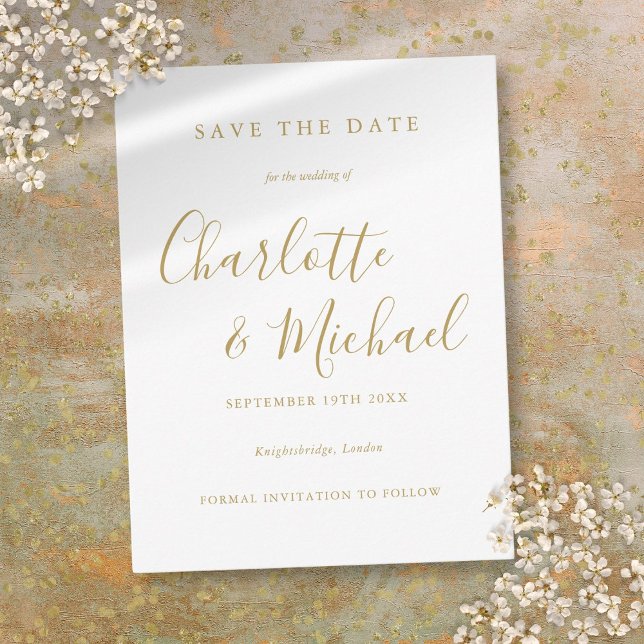 Postal Assinatura Moderna Casamento Salve o Cartão de Dat (Modern Signature Script Wedding Save the Date Card)