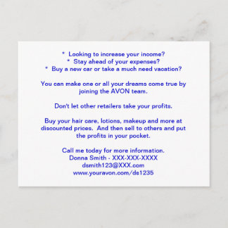Postal AVON que recruta o cartão