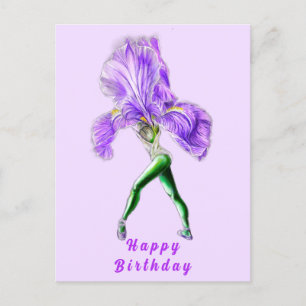 Postal Ballerina Iris Flower Balé Dancer Cartão de Aniver