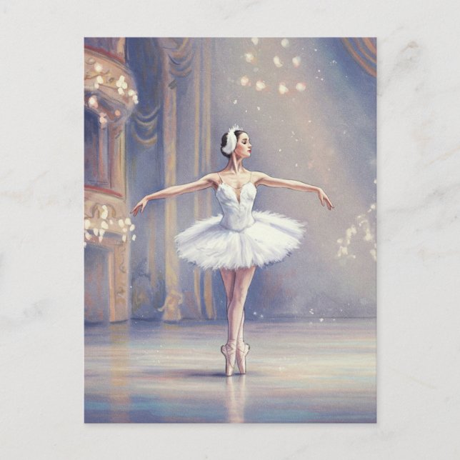 Postal Ballerina Lago dos Cisnes Ballet Aquarela Cartão P (Frente)
