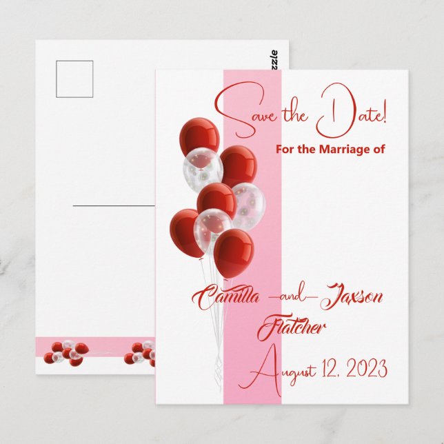 Postal Balões vermelhos. Elegante Guardar o cartão Data (Frente/Verso)