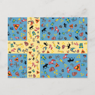 Postal Bandeira da suecia com o cartão dos ícones da