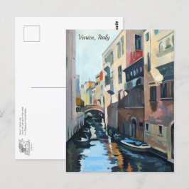 Postal Barcos num Canal Venetiano | Veneza, Itália Cartão