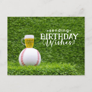 Postal Basebol com Feliz Aniversário com Cartão de Cervej