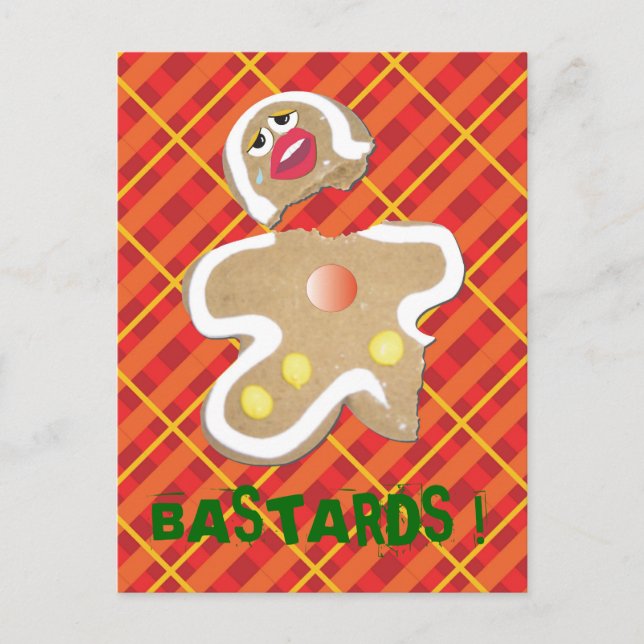 Postal 'BASTARDS!' gingercake man biscoito cartão humorís (Frente)