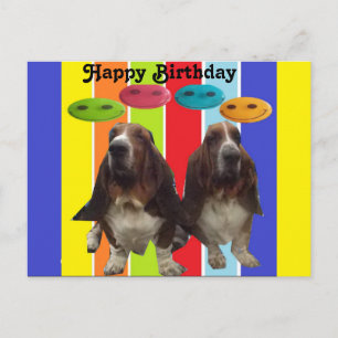 Postal Bebê Cartão de Natal Feliz Aniversário Basset Houn