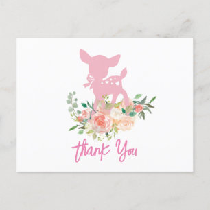 Postal bebê cervo rosa, cartão de agradecimento de chá de