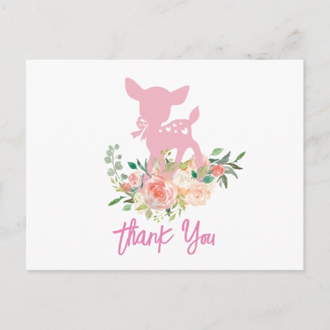 Postal bebê cervo rosa, cartão de agradecimento de chá de (Frente)