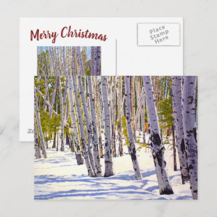 Postal Belo cartão de Natal da Montanha de Neve