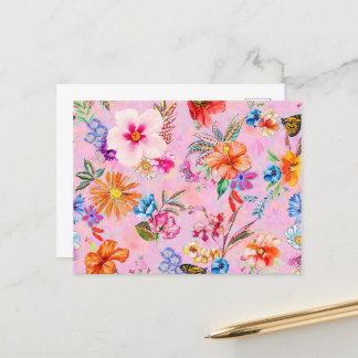 Postal Belo cartão floral rosa de verão