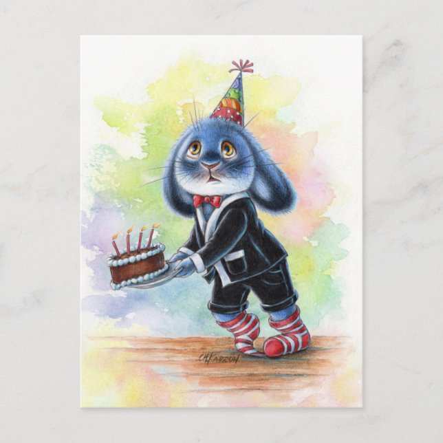 Postal Benny Blue - Cartão de Aniversário com Bolo (Frente)