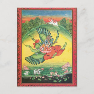 Postal Blue Vishnu sobre o Cartão de Arte Hindu Garuda