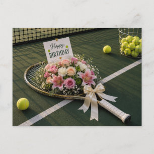 Postal Bola de tênis com muitas flores para cartão de ani