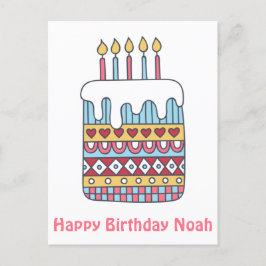 Postal Bolo de Aniversário Fofo - Cartão de Aniversário C