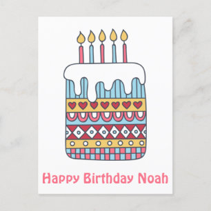 Postal Bolo de Aniversário Fofo - Cartão de Aniversário C