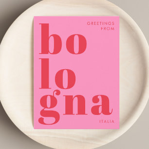 Postal Bologna Itália tipografia rosa vermelho Cartão pos