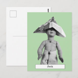 Postal Boneca de Cartão de Chapéu de Papel Legal