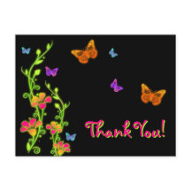 Borboletas Neon e Flores Obrigado Cartão de Posto
