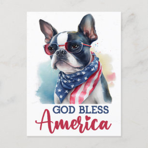 Postal Boston Terrier, Deus Abençoe a América Cartão Post